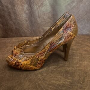 Candie's Stanton Print Patchwork Animal Print Pumps Open Toe High Heel Size 9.5